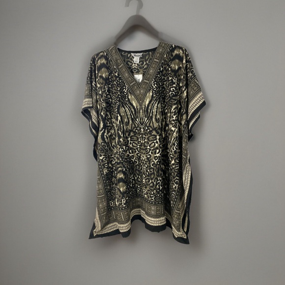 NWT Short V- Neck Kaftan Womens Aztec Print Multicolor Dress - Picture 2 of 5